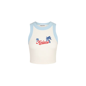 Embroidered Bind Crop Tank - Tropic Blues