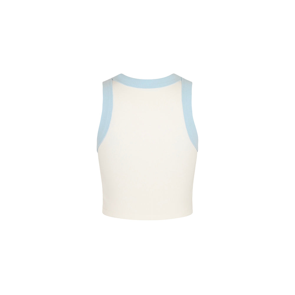 Embroidered Bind Crop Tank - Tropic Blues