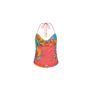 Sequin Cowl Halter Neck Top - Cherry Spritz