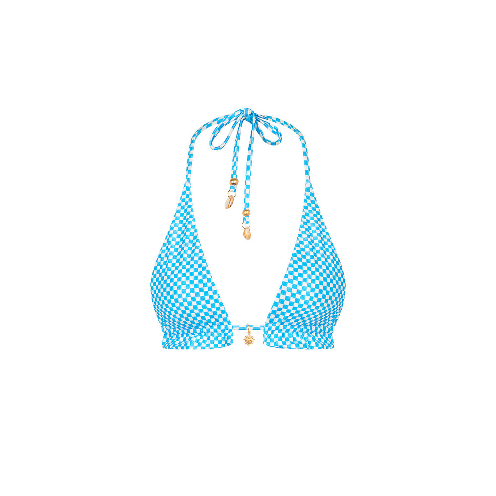 Frill Halter Bralette Bikini Top - Checkmate