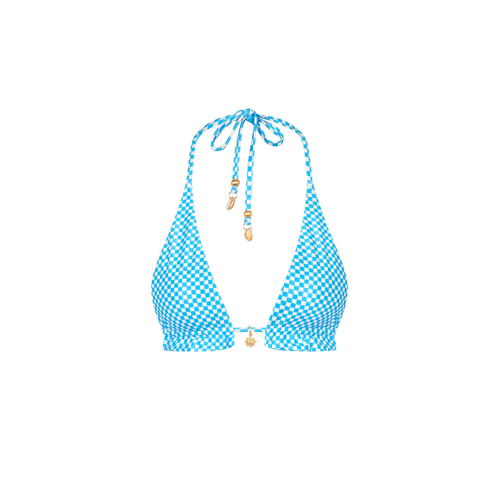 Frill Halter Bralette Bikini Top - Checkmate