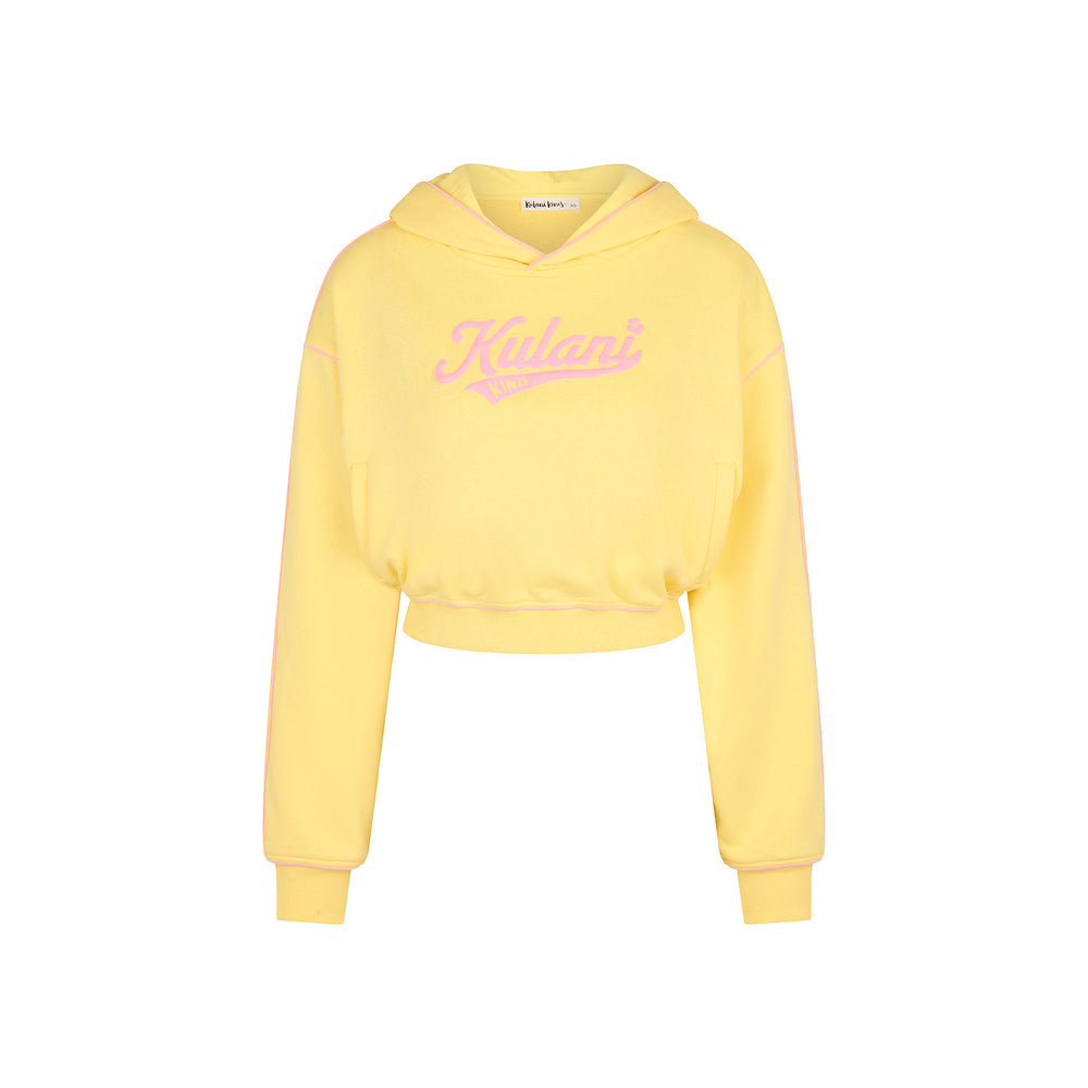 Puff Paint Cropped Hoodie - Custard Cloud