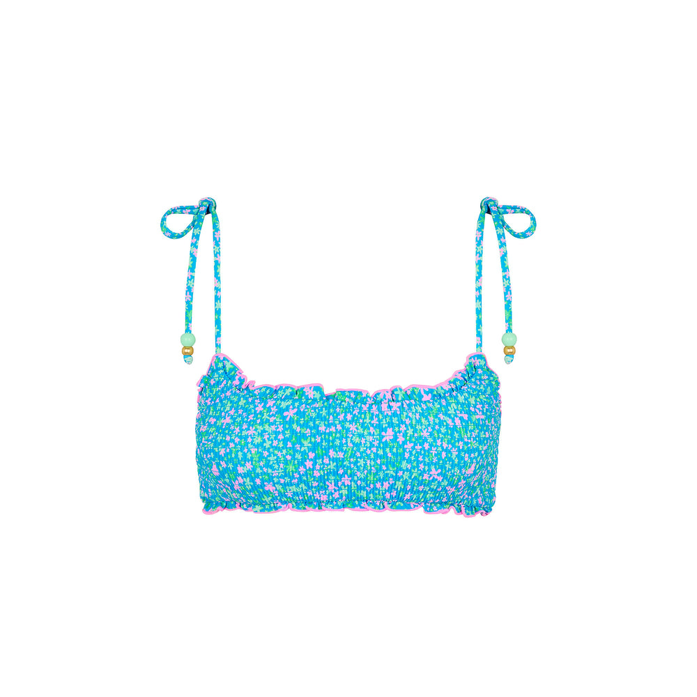 Shirred Crop Tie Bikini Top - Ocean Kisses