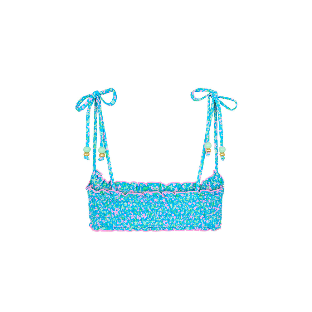 Shirred Crop Tie Bikini Top - Ocean Kisses