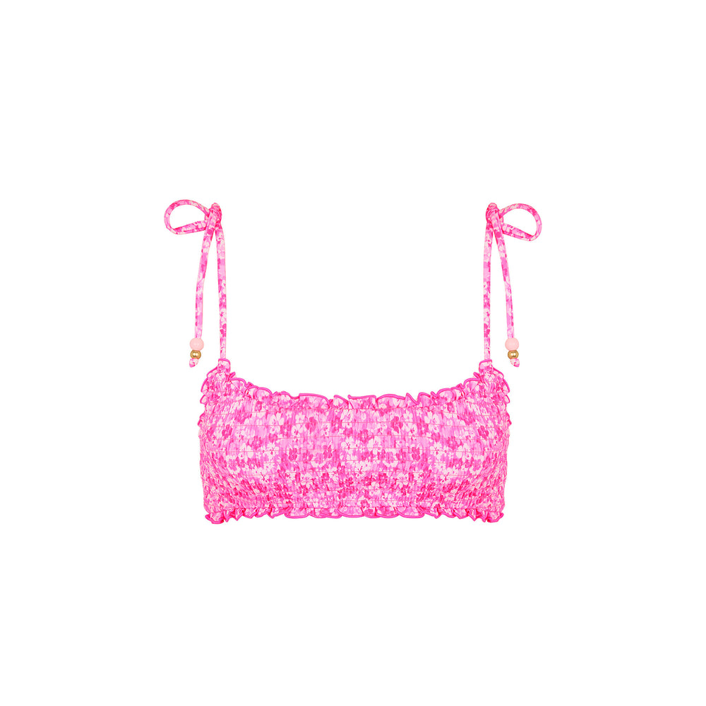 Shirred Crop Tie Bikini Top - Berry Burst