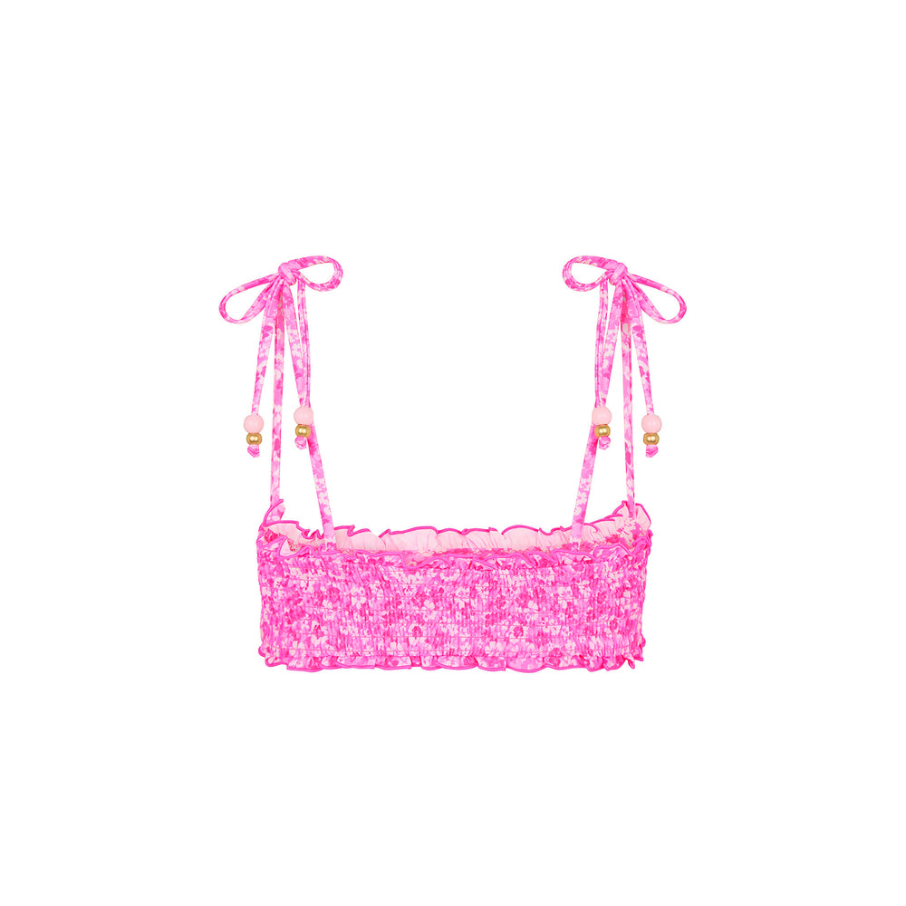 Shirred Crop Tie Bikini Top - Berry Burst