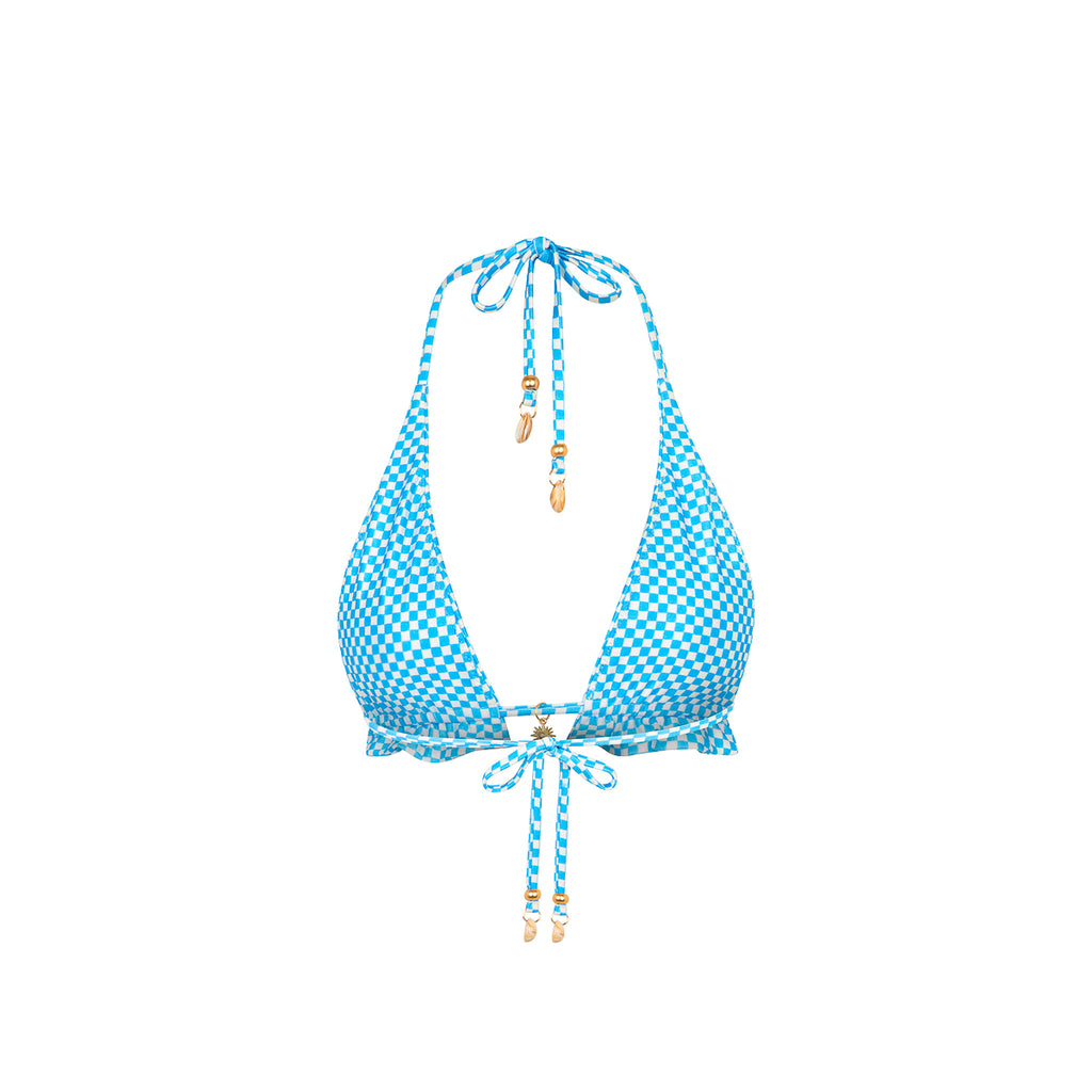 Frill Halter Bralette Bikini Top - Checkmate