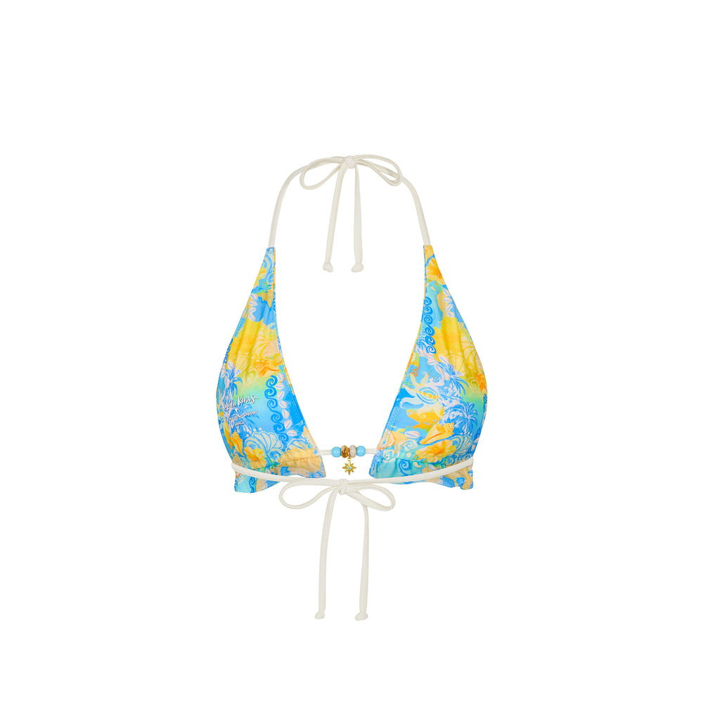 Frill Halter Bralette Bikini Top - Limoncello Lagoon