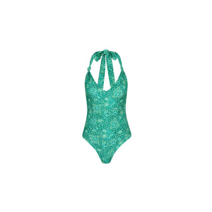 Soft Knot Halter One Piece - Emerald Aura