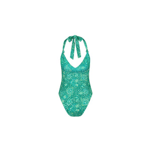 Soft Knot Halter One Piece - Emerald Aura