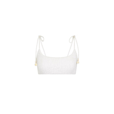 Simple Shirred Tie Crop - Natural White