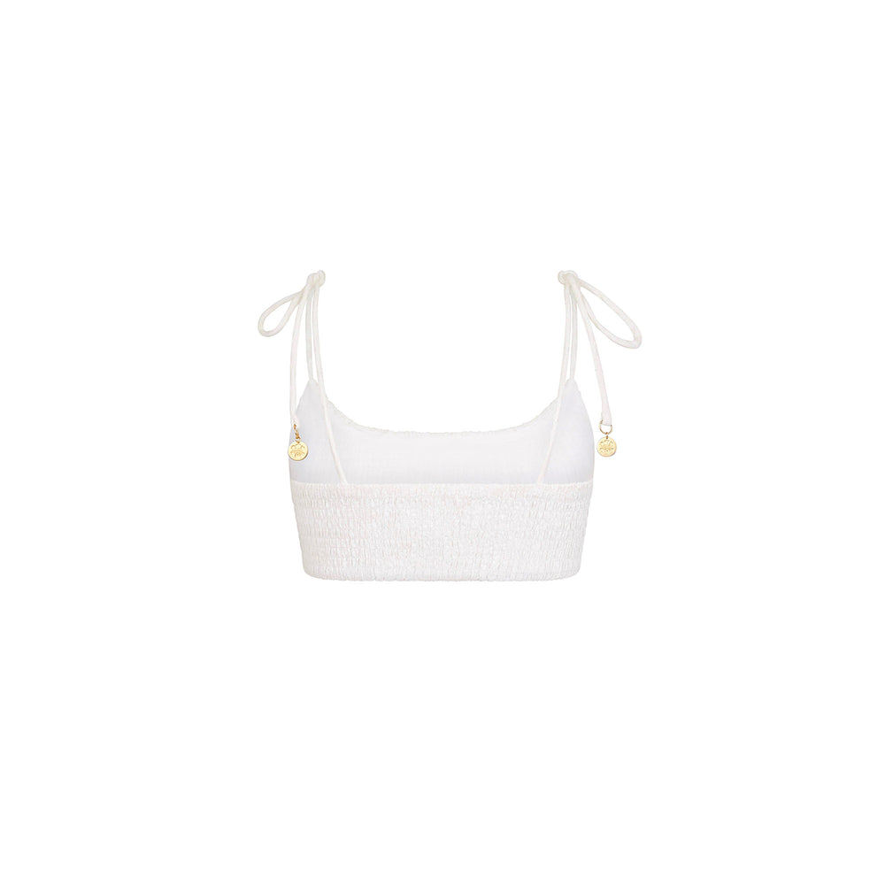 Simple Shirred Tie Crop - Natural White