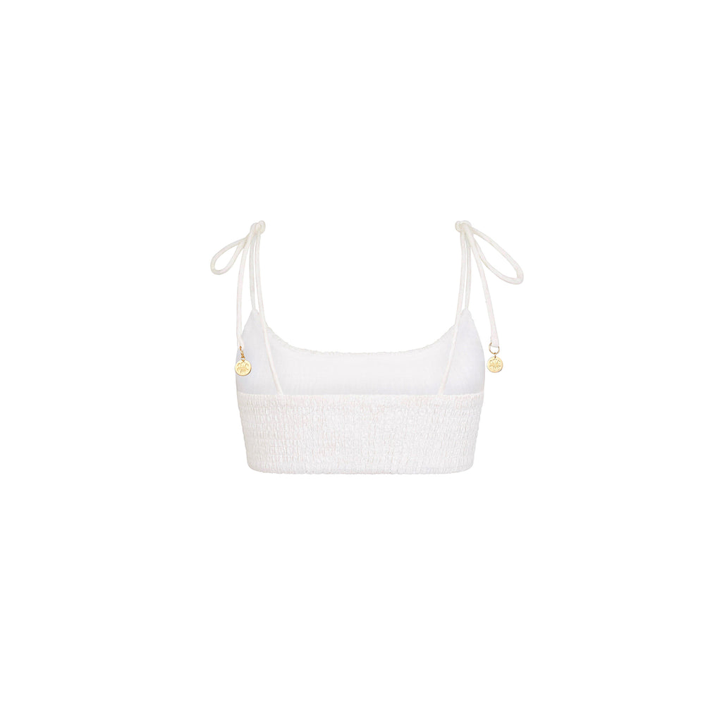 Simple Shirred Tie Crop - Natural White