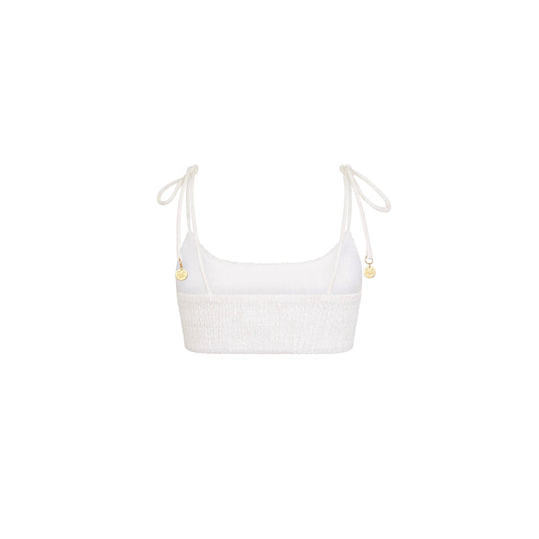 Simple Shirred Tie Crop - Natural White