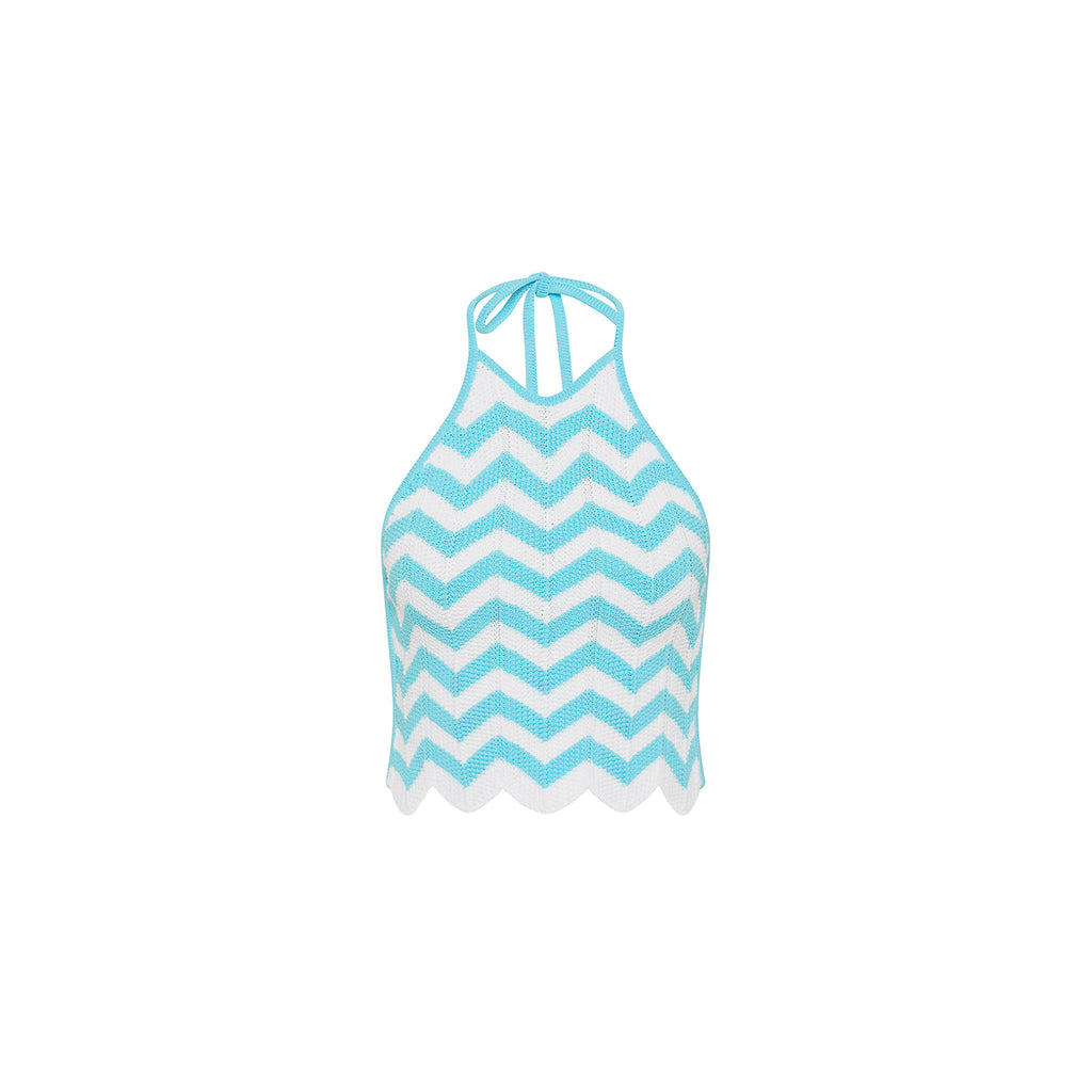 Chevron Knit Halter Crop Top - Crystal Cove