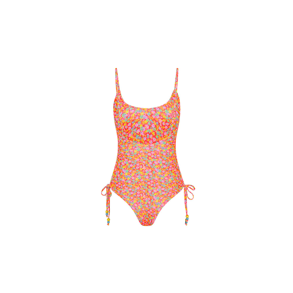 Ruched Tie Side Cheeky One Piece - Bubble Pop