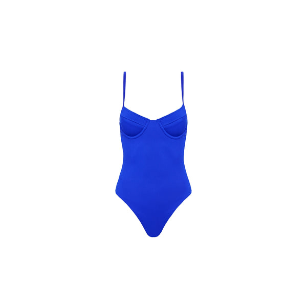 Underwire Cheeky One Piece Swimwear - Ocean Blue Ribbed
