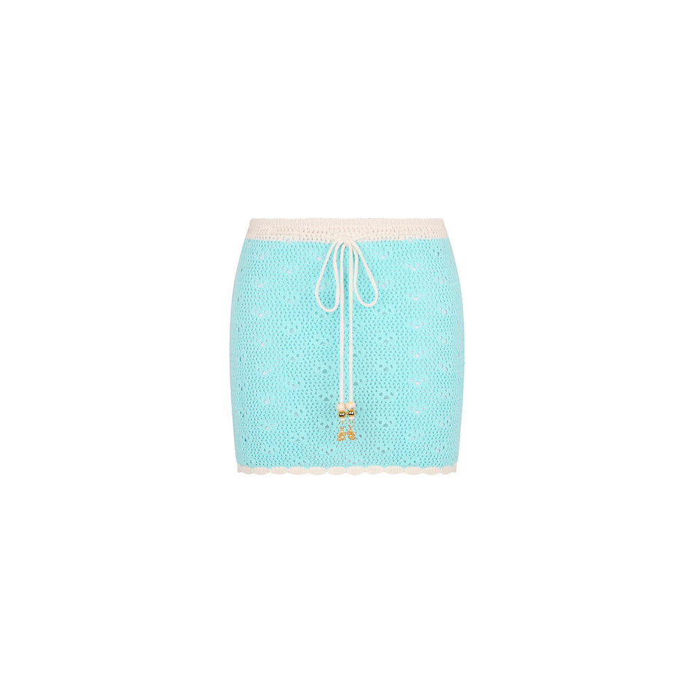 Drawstring Knit Mini Skirt - Pretty Blue