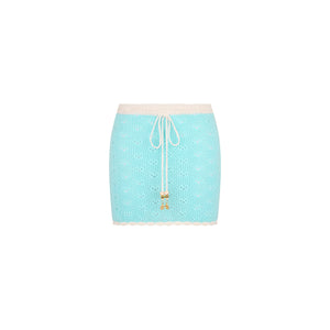 Drawstring Knit Mini Skirt - Pretty Blue