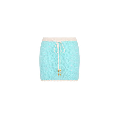 Drawstring Knit Mini Skirt - Pretty Blue