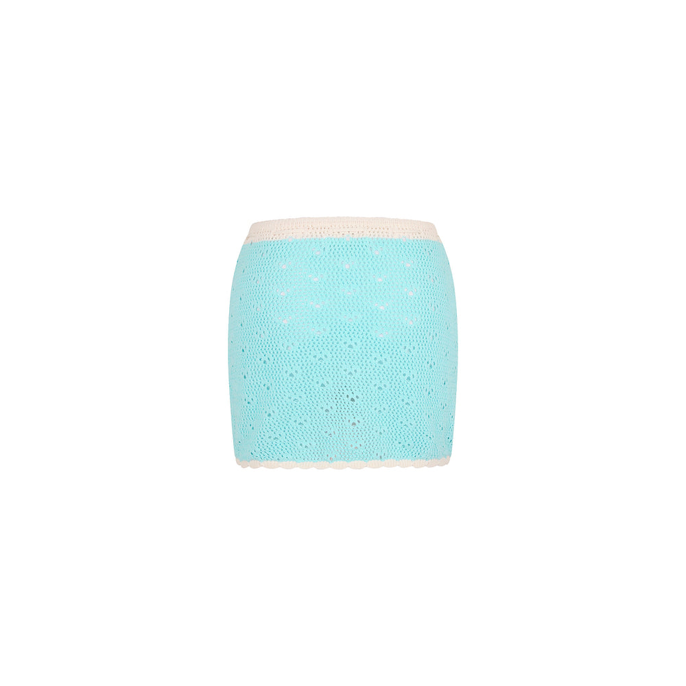 Drawstring Knit Mini Skirt - Pretty Blue