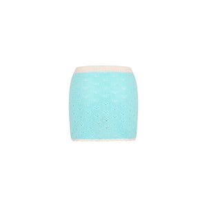 Drawstring Knit Mini Skirt - Pretty Blue