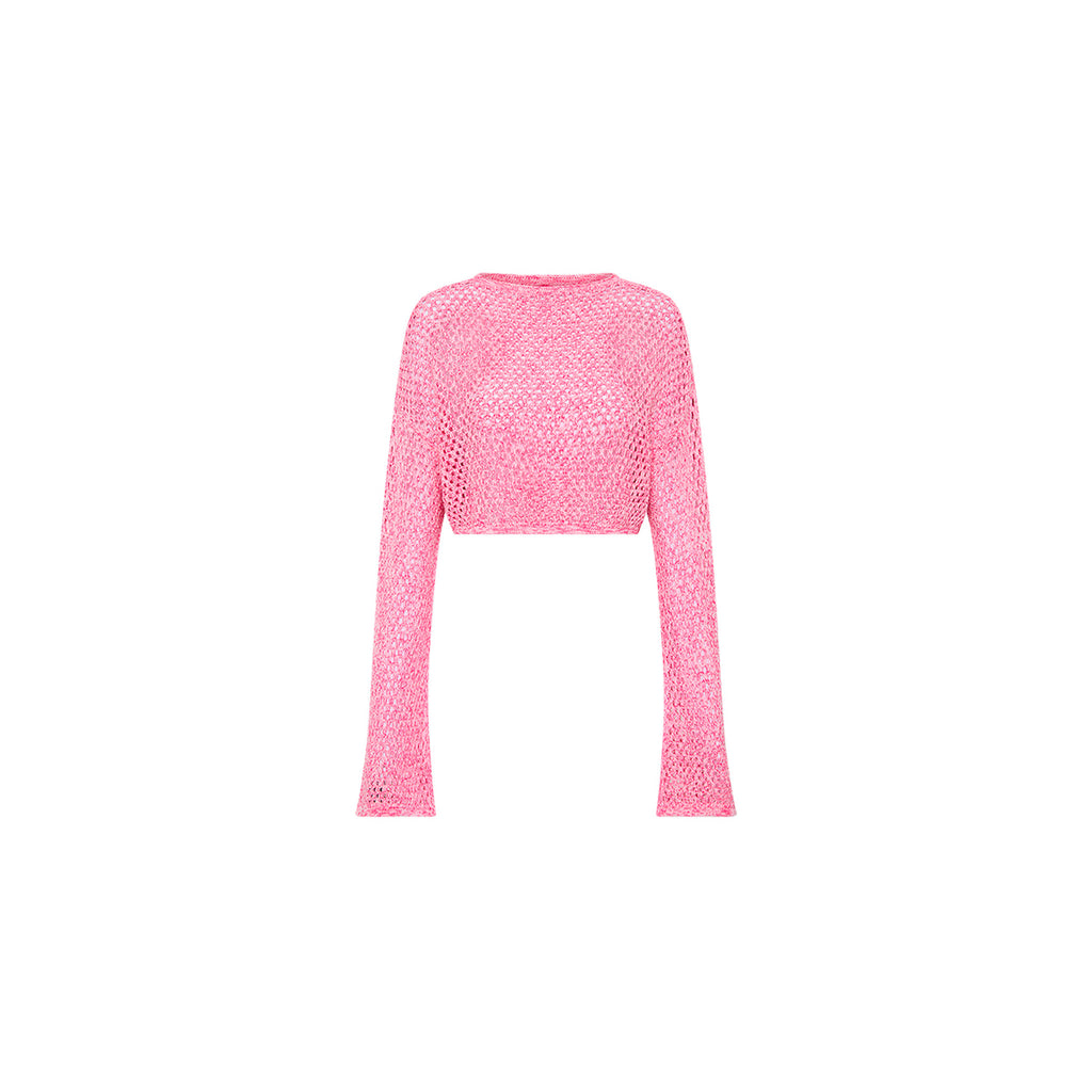 Crochet Long Sleeve Crop - Rose Pink