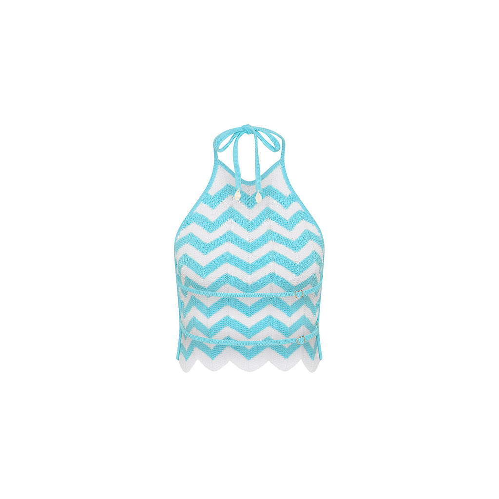 Chevron Knit Halter Crop Top - Crystal Cove
