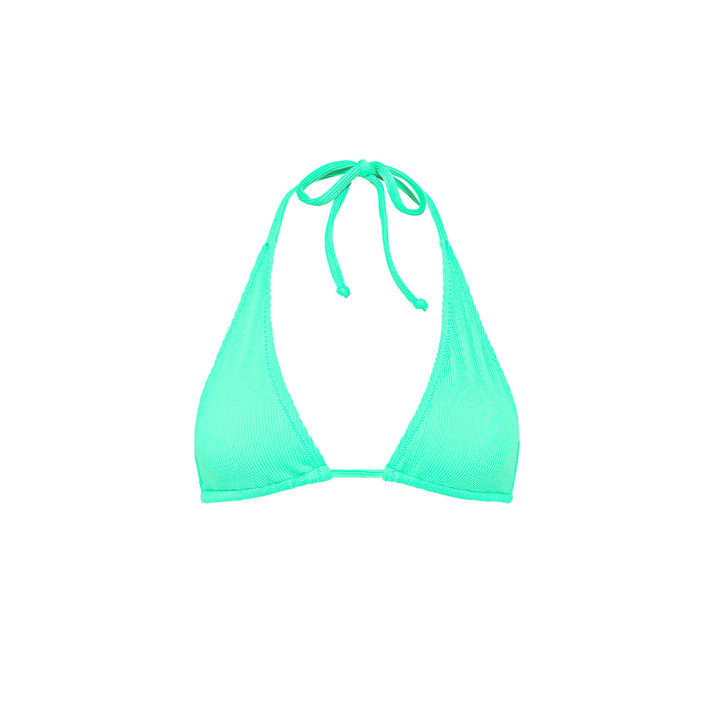 Classic Tie Halter Bikini Top - Turquoise Mint Ribbed