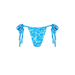 Lettuce Tie Ruched Thong Bikini Bottom - Ocean Paradise