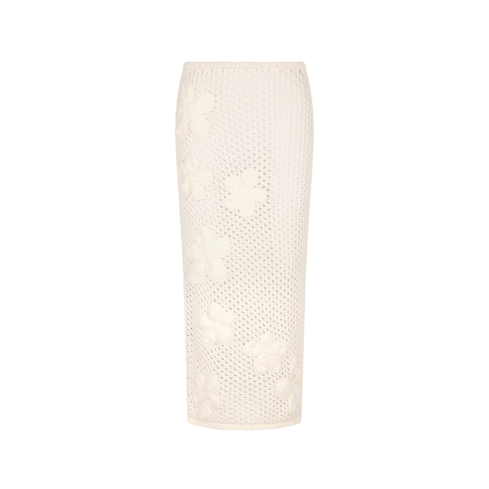 Applique Knit Maxi Skirt - Whipped White