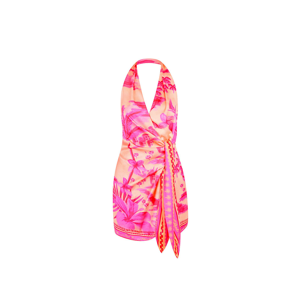Satin Halter Wrap Mini Dress - Sippin Pretty Kulani Kinis Satin Halter Wrap Mini Dress - Sippin Pretty Kulani Kinis