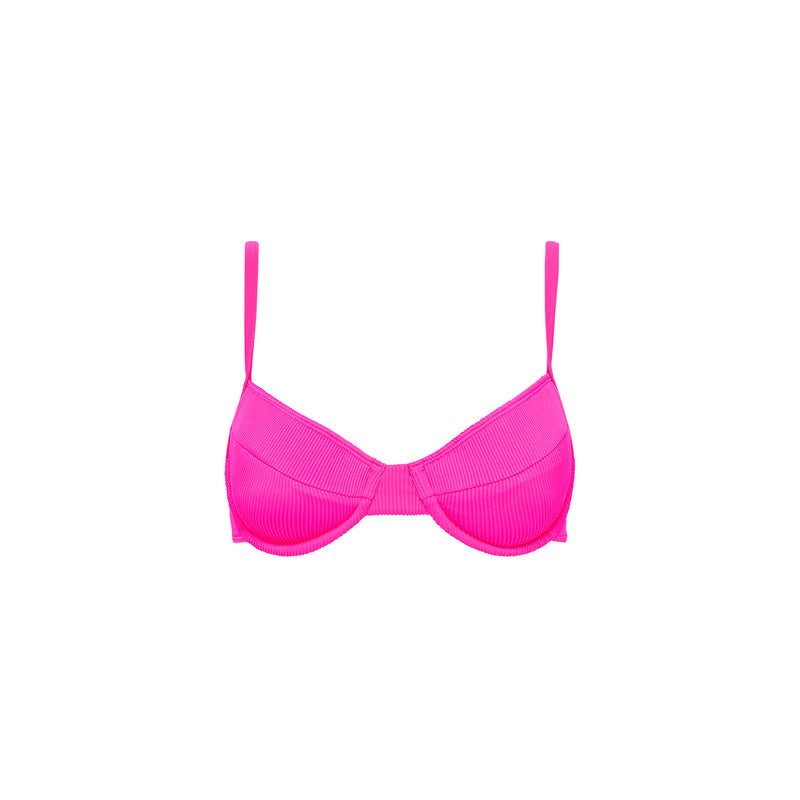 Ditzy Underwire Bra Bikini Top - Flamingo Pink Ribbed