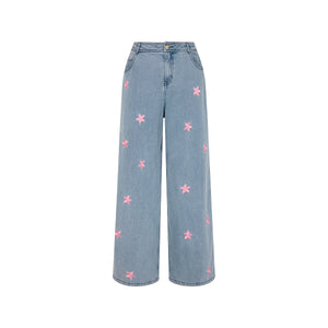 Straight Leg Embroidered Jean - Blossom Sky