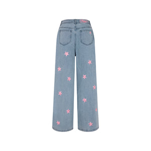 Straight Leg Embroidered Jean - Blossom Sky