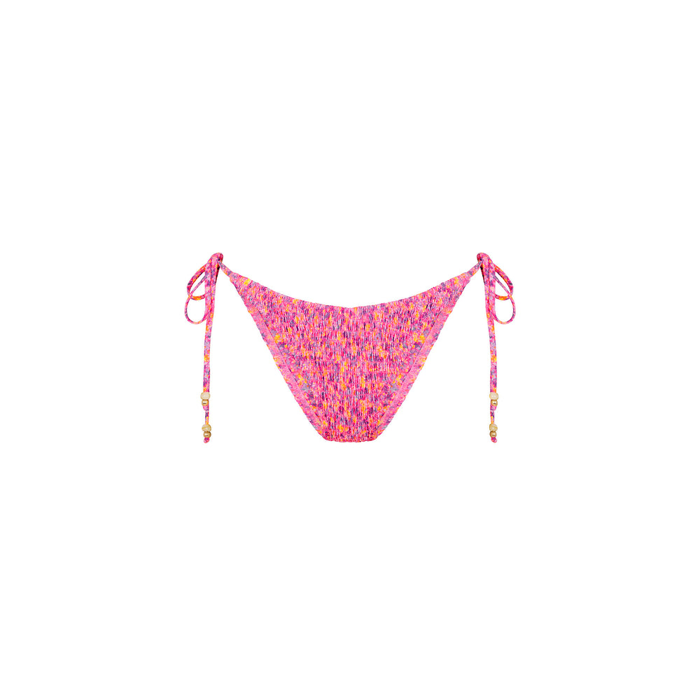 Shirred Dipped Cheeky Tie Bikini Bottom - Gelato Bloom