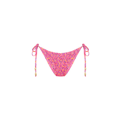 Shirred Dipped Cheeky Tie Bikini Bottom - Gelato Bloom