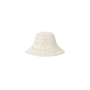 Straw Crochet Bucket Hat - Whipped White