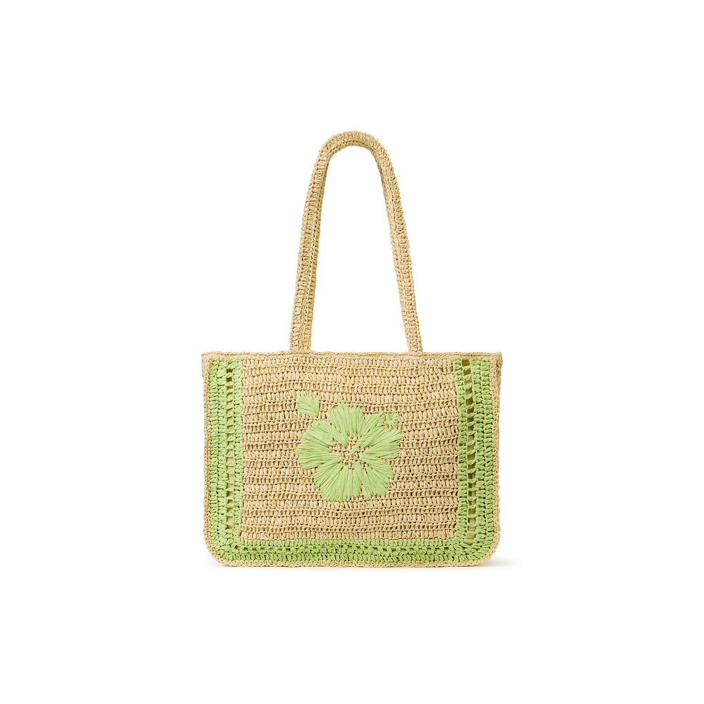 Hibiscus Straw Tote Bag - Pine Lime