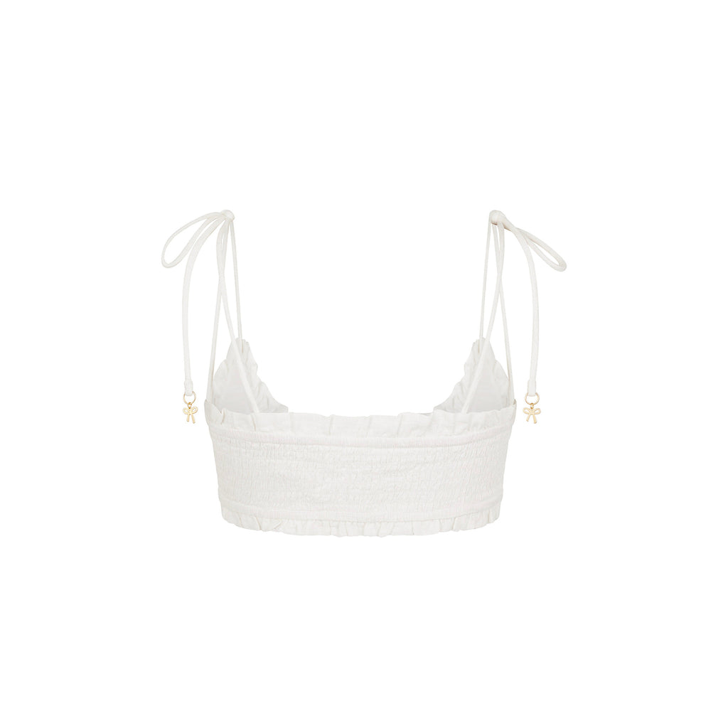 Ruffle Shirred Tie Crop - White