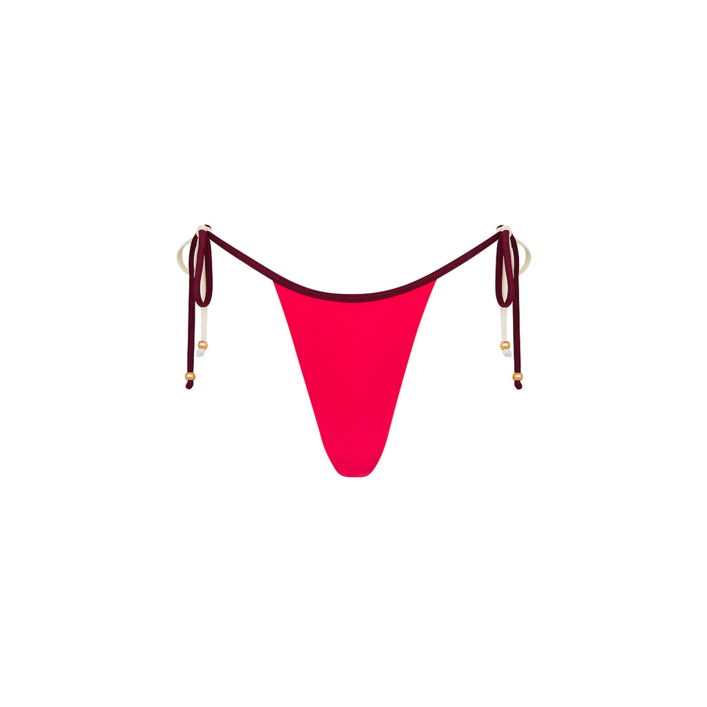 Micro Thong Tie Side Bikini Bottom - Cherry Cola