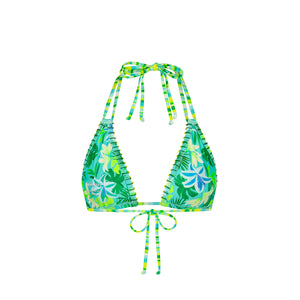 Beaded Lace Stitch Halter Bikini Top - Neon Splice