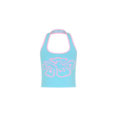 Knit Halter Tank Top - Island Sky