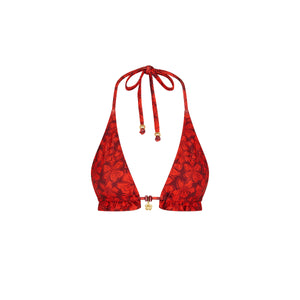 Frill Halter Bralette Bikini Top - Sassy Sangria