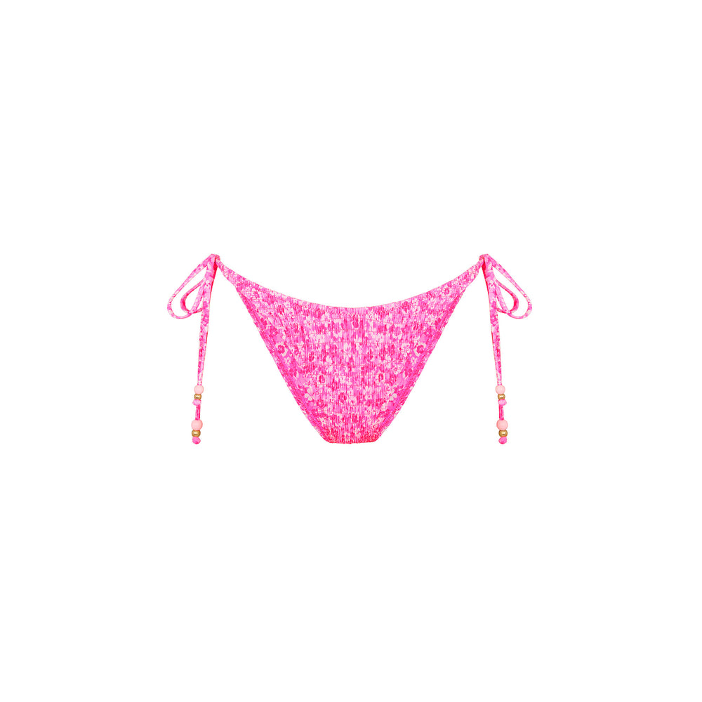 Shirred Dipped Cheeky Tie Bikini Bottom - Berry Burst