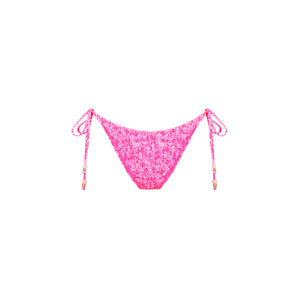 Shirred Dipped Cheeky Tie Bikini Bottom - Berry Burst