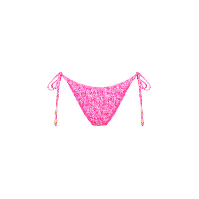Shirred Dipped Cheeky Tie Bikini Bottom - Berry Burst