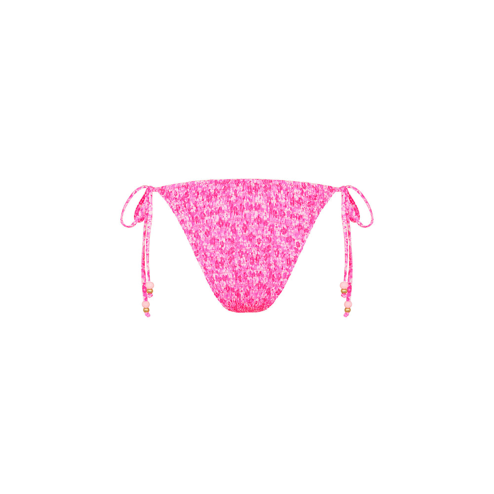 Shirred Dipped Cheeky Tie Bikini Bottom - Berry Burst