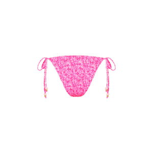 Shirred Dipped Cheeky Tie Bikini Bottom - Berry Burst