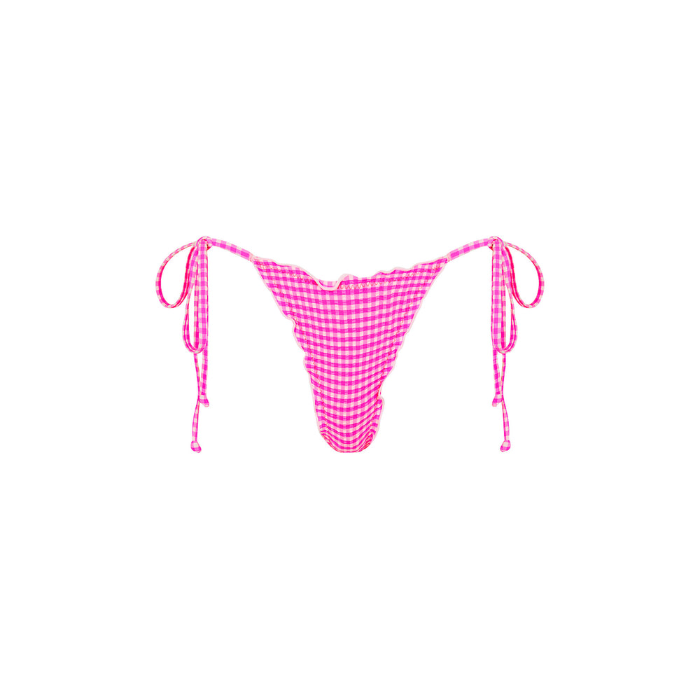 Lettuce Edge Thong Tie Bikini Bottom - Pink Diva
